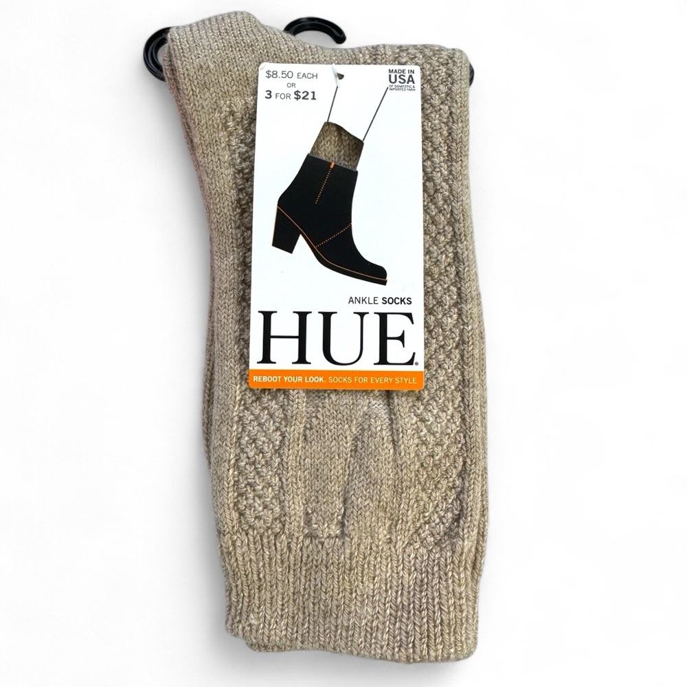 HUE Womens Cable Boot Socks One Size Oatmeal Heather Ankle‎ Socks